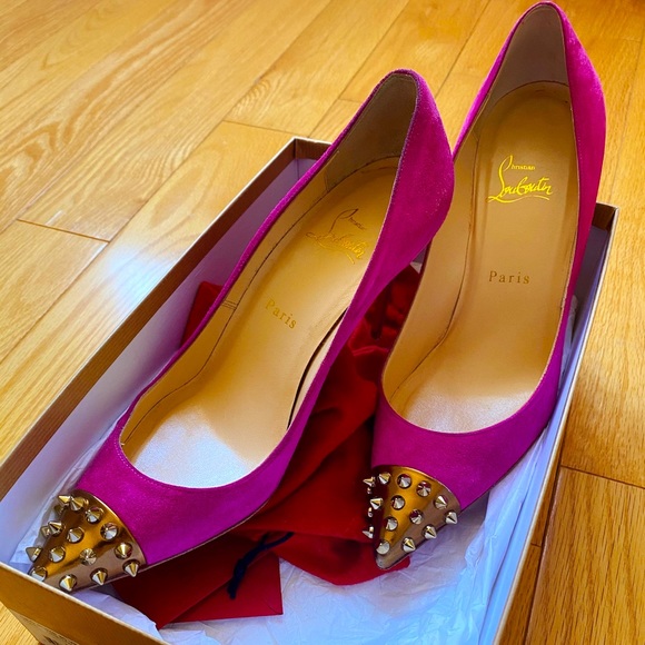 Christian Louboutin Shoes - Chic Authentic Louboutin Heels Hot Pink & Golden Spikes